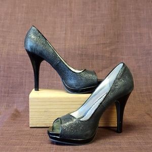 Rampage black glitter peep toe high heel shoes